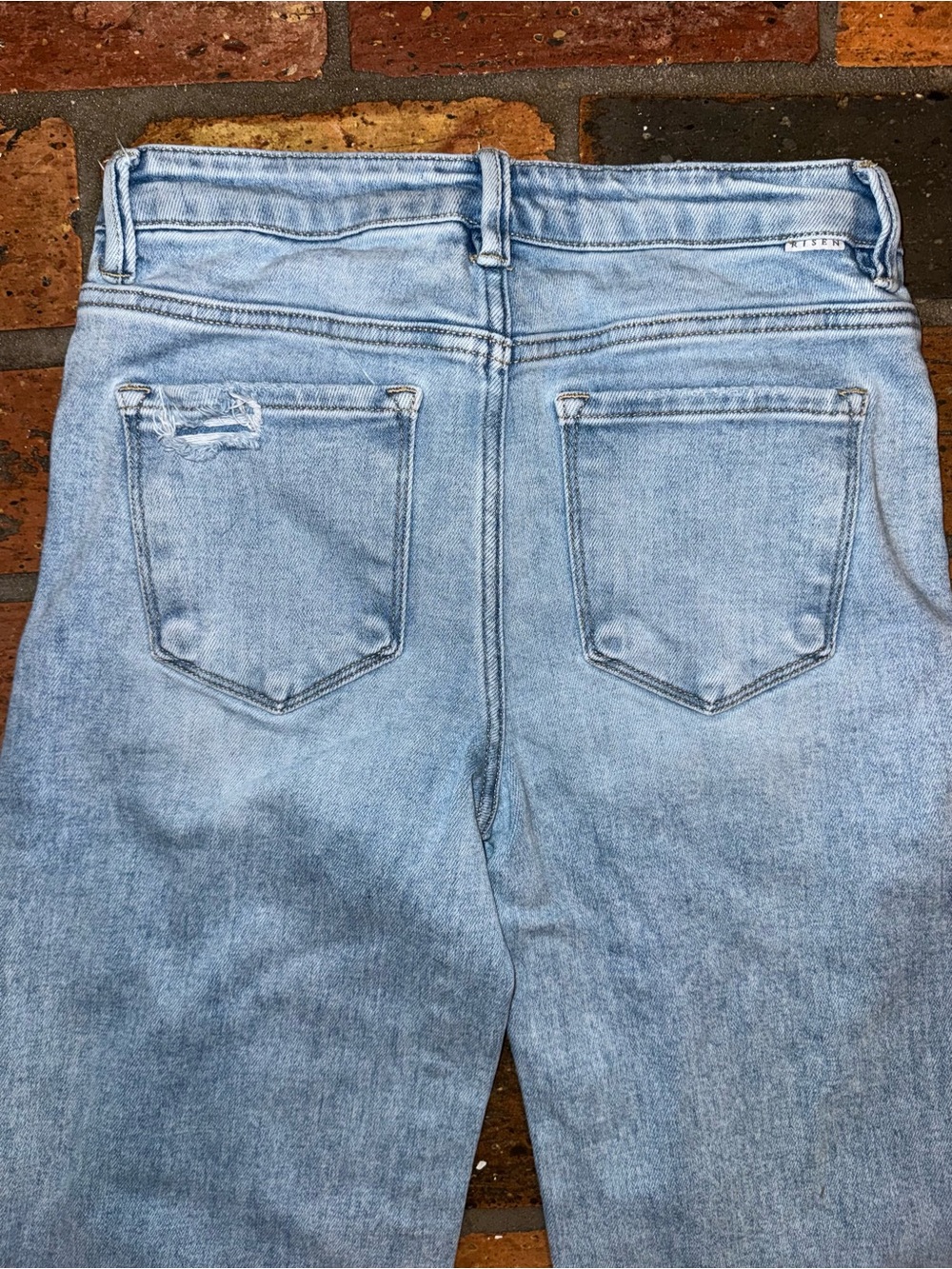 Risen Jeans 7/28 Light Wash Cropped Wide Leg Distressed Raw Hem - Picture 6 of 9